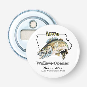 Custom Lake and Date Iowa Walleye Open Button Flesopener