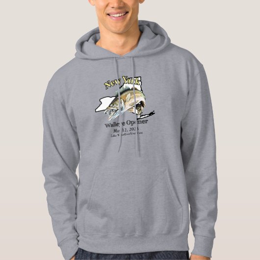 Custom Lake and Date New York Walleye Open Hoodie (Voorkant)