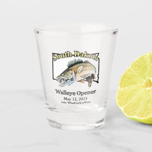 Custom Lake and Date South Dakota Walleye Open Shot Glas (Voorkant)