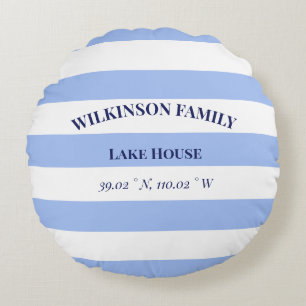 Custom Lake house Blue Stripes Rond Kussen
