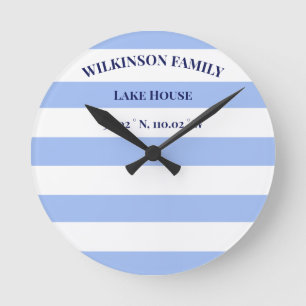 Custom Lake house Blue Stripes Ronde Klok