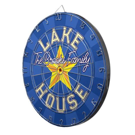 Custom Lake House Ultramarine Blue and Yellow Star Dartbord (Voorkant Rechts)