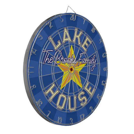 Custom Lake House Ultramarine Blue and Yellow Star Dartbord (Voorkant Links)