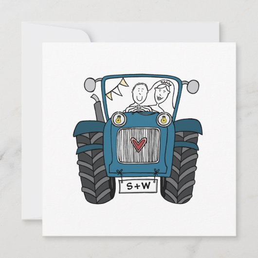 Custom Land Bruiloft Blauwe Tractor Avond Kaart (Voorkant)