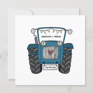 Custom Land Bruiloft Blauwe Tractor Avond Kaart