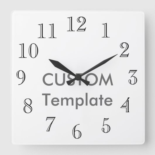 Custom Large 10.75" Square Wall Clock CASLON OPEN. Vierkante Klok (Voorkant)