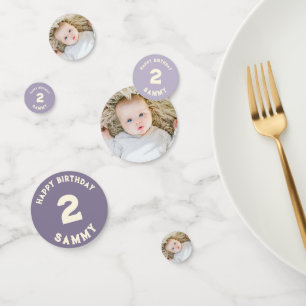 Custom Lavendel Baby Boy Foto 2e Verjaardag Confetti
