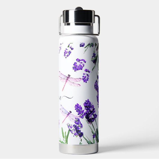 Custom Lavender Dragonfly Shabby Chic Boho Style Waterfles (Achterkant)