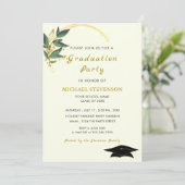 Custom Leaves Gold Afstuderen Invitation Sjabloon (Staand voorkant)