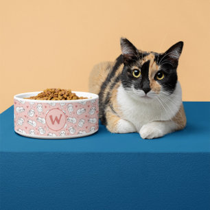 Custom Leuke Speelse Katten Patroon Roze Wit Pet Voerbakje