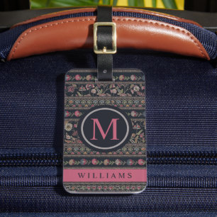 Custom Licht Donker Grijs Roze Zwart Aztec Patroon Bagagelabel
