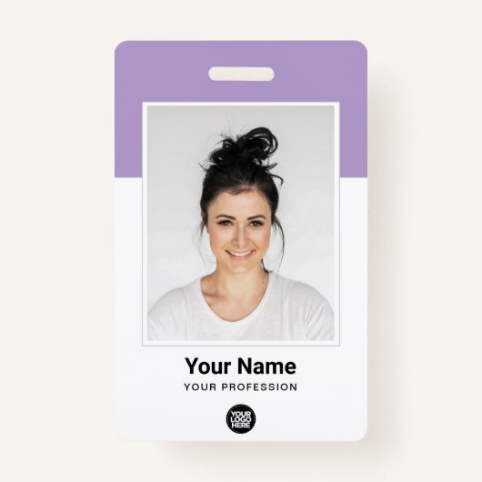 Custom Light Purple Employee Large Photo Logo Name Badge (Voorkant)