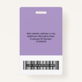 Custom Light Purple Employee Large Photo Logo Name Badge (Achterkant)