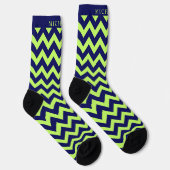 Custom Lime Green Navy Blue Chevron Patroon Sokken (Rechts)