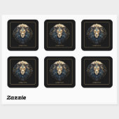 Custom Lion Zodiac Symbool Kosmisch Zwart Goud Leo Vierkante Sticker (Vel)