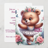 Custom Little Ballerina Bear Birthday Invitation (Devant / Derrière)