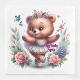 Custom Little Ballerina Bear Birthday Napkins Servet
