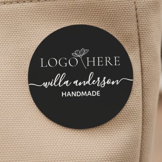 Custom logo and text round black fabric clothing  labels