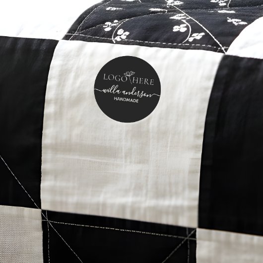 Custom logo and text round black fabric clothing  labels