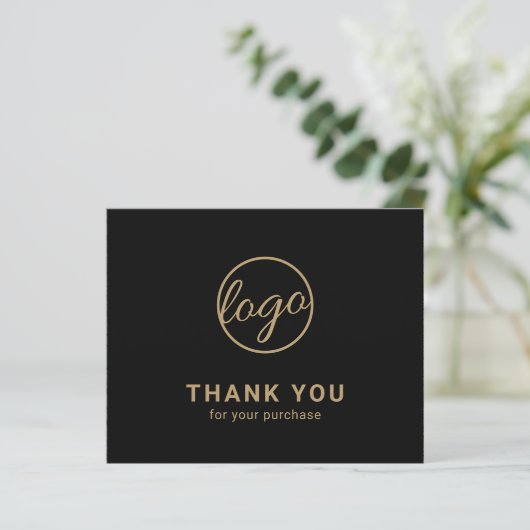 Custom Logo Black and Gold Budget Thank You Card (Staand voorkant)