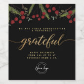Custom logo Botanical Foliage “Grateful” Holiday Wijn Etiket (Enkel label)