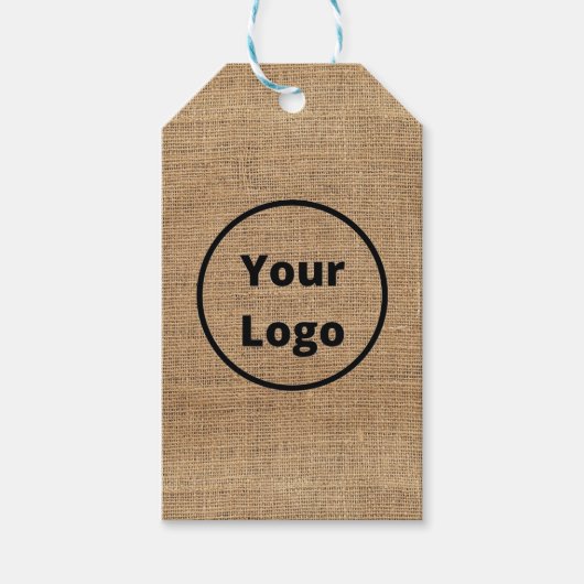Custom logo brown burlap cadeaulabel (Voorkant)