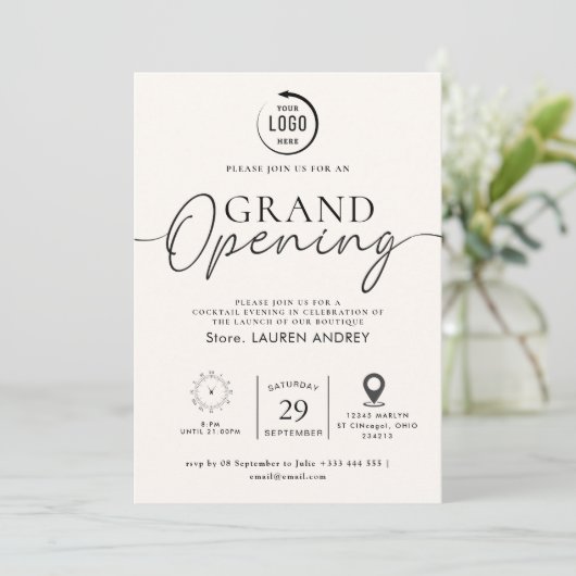 Custom Logo Business Open House Invitation (Debout devant)