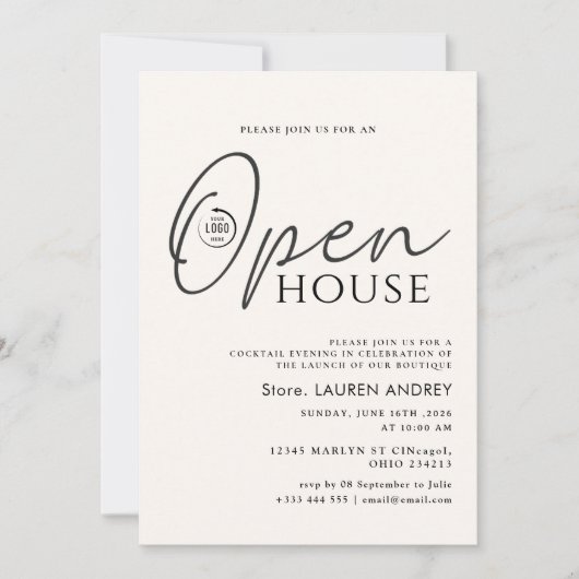 Custom Logo Business Open House Invitation Kaart (Voorkant)