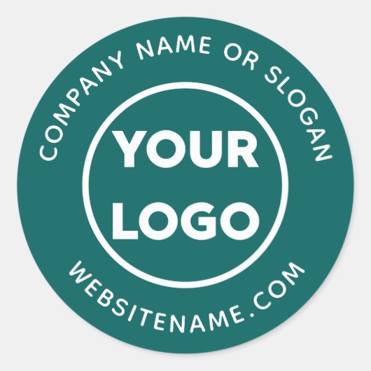 Custom Logo Business Website en Slogan op Blauwgro Ronde Sticker (Voorkant)