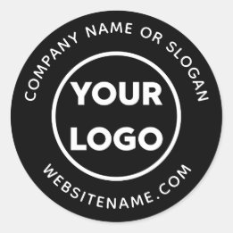 Custom Logo Business Website en Slogan op zwart Ronde Sticker
