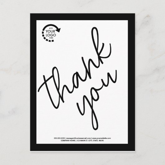 Custom Logo Business Zakelijk Modern Zwart Briefkaart (Voorkant)