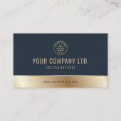 Custom Logo Elegant Blue Gold QR Code Visitekaartje (Voorkant)
