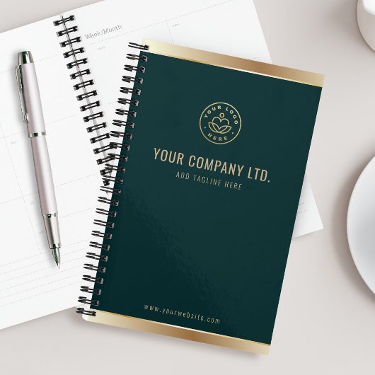 Custom Logo Elegant Emerald Green Gold Planner