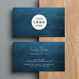 Custom logo elegant luxe blauw leer visitekaartje
