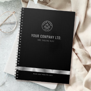 Custom Logo Elegant Zwart Zilver Notitieboek