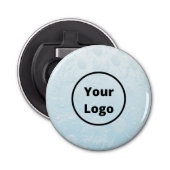 Custom logo engraved blue floral button flesopener (Voorkant)