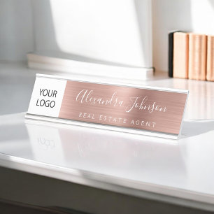 Custom Logo Executive Roos Gold Pink Professional Bureau Naambordje