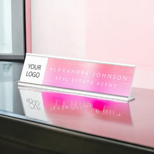 Custom Logo Executive Sinaasappel Roze Professione Bureau Naambordje