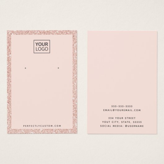 Custom logo faux pink glitter earring display card (Devant & derrière)
