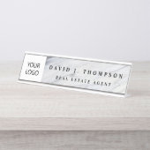 Custom Logo Grey Wit Marmer Professional Bureau Naambordje (Voorkant)