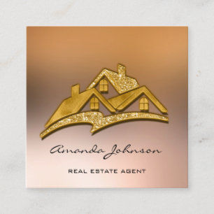 Custom Logo House Real Estate Agent Home Gold Vierkante Visitekaartje