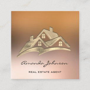 Custom Logo House Real Estate Agent Home Golden Vierkante Visitekaartje