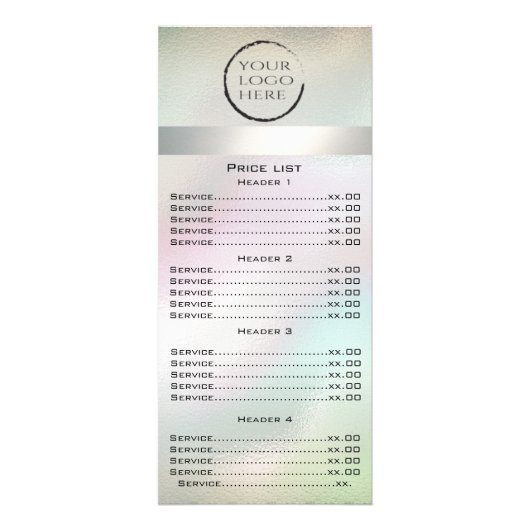 Custom logo luxury pearl holographic menu card (Devant)