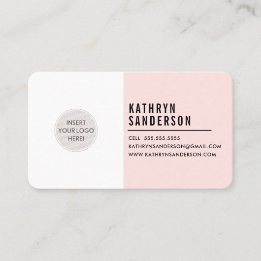CUSTOM LOGO modern minimal blush roze wit Visitekaartje (Voorkant)