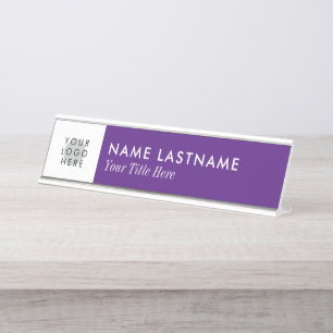 Custom Logo Simple Royal Paars White Minimalist Bureau Naambordje