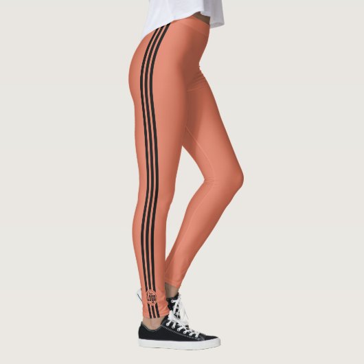 Custom Logo Three Black Stripes Orange  Leggings (Rechts)
