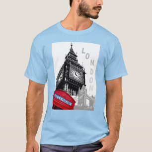 Custom London Big Ben Clock Tower Red Telefoon T-shirt
