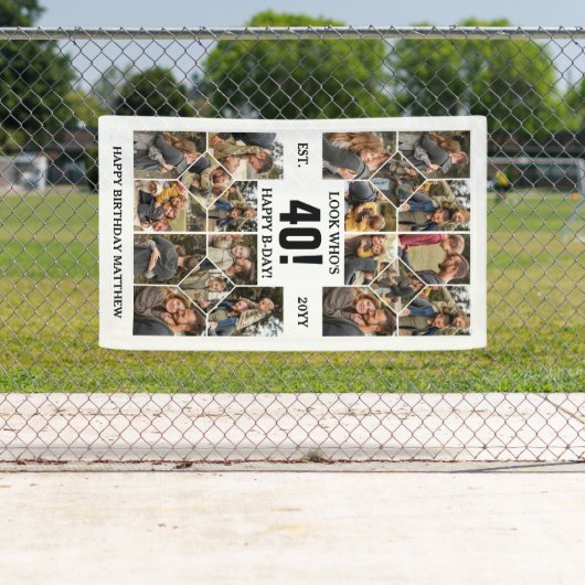 Custom Look Who's 40 Happy Birthday Fotocollage Spandoek (Insitu)