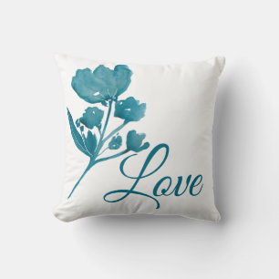Custom Love Blauwgroen Waterverf Floral Sierkussen