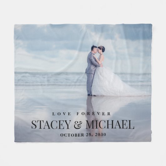 Custom Love Forever Photo Wedding Fleece Deken (Voorkant (Horizontaal))